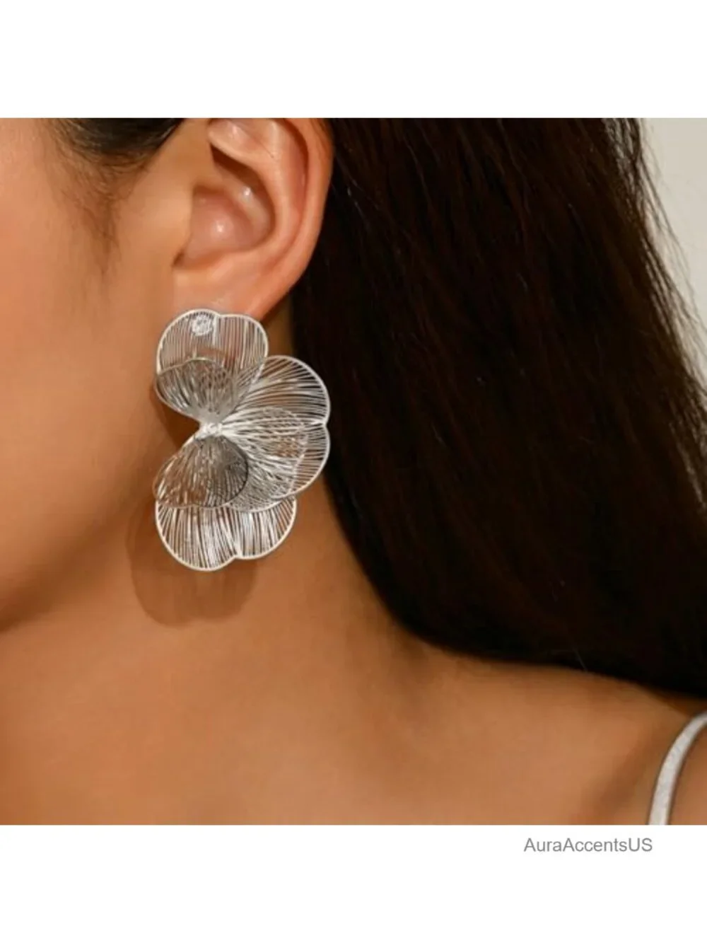 Layered 3D Flower Statement Drop Earrings for Women Lightweight Hypoallergenic